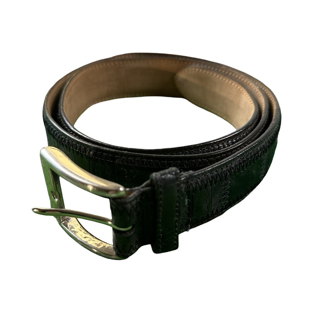 Bespoke Black Genuine Crocodile Mens Brass Buckle Belt Size 34 NWOT Made in USA